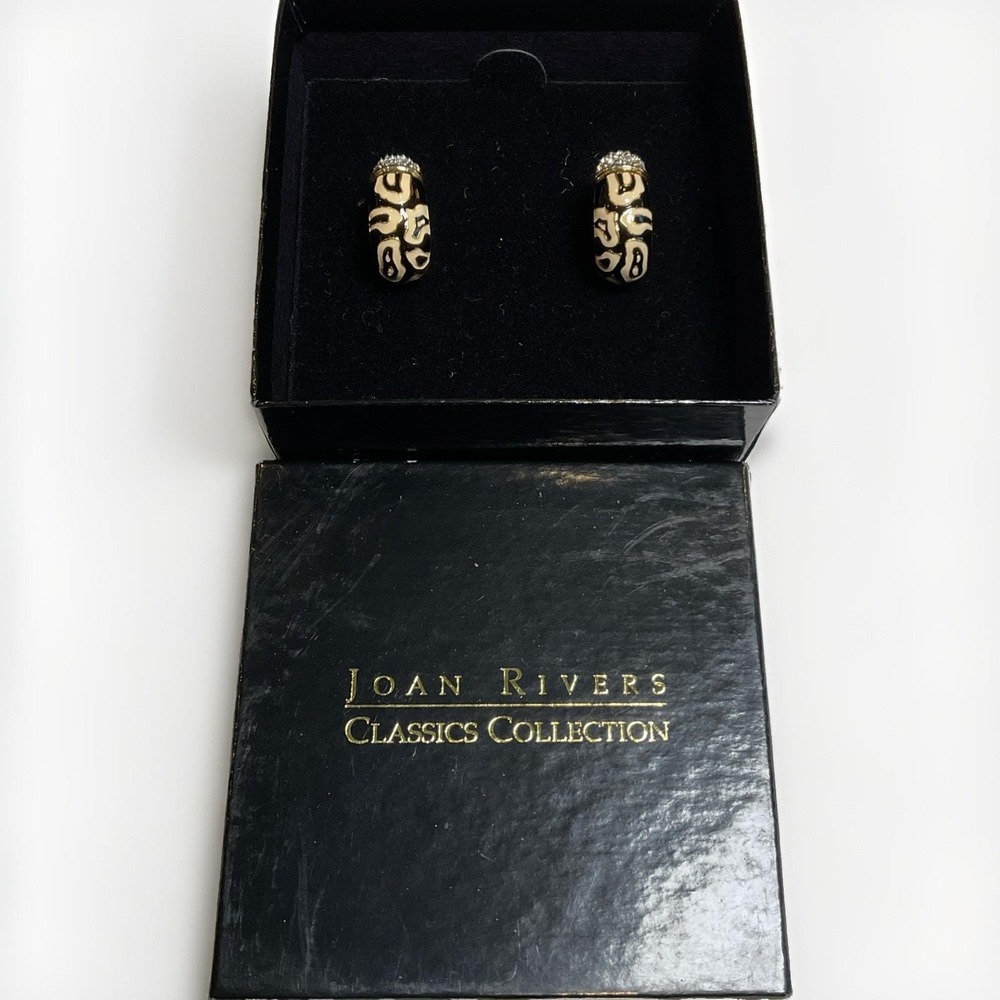 Joan Rivers Clip Earrings Enamel Rhinestone Cuff  Vintage Rare Statement Huggie